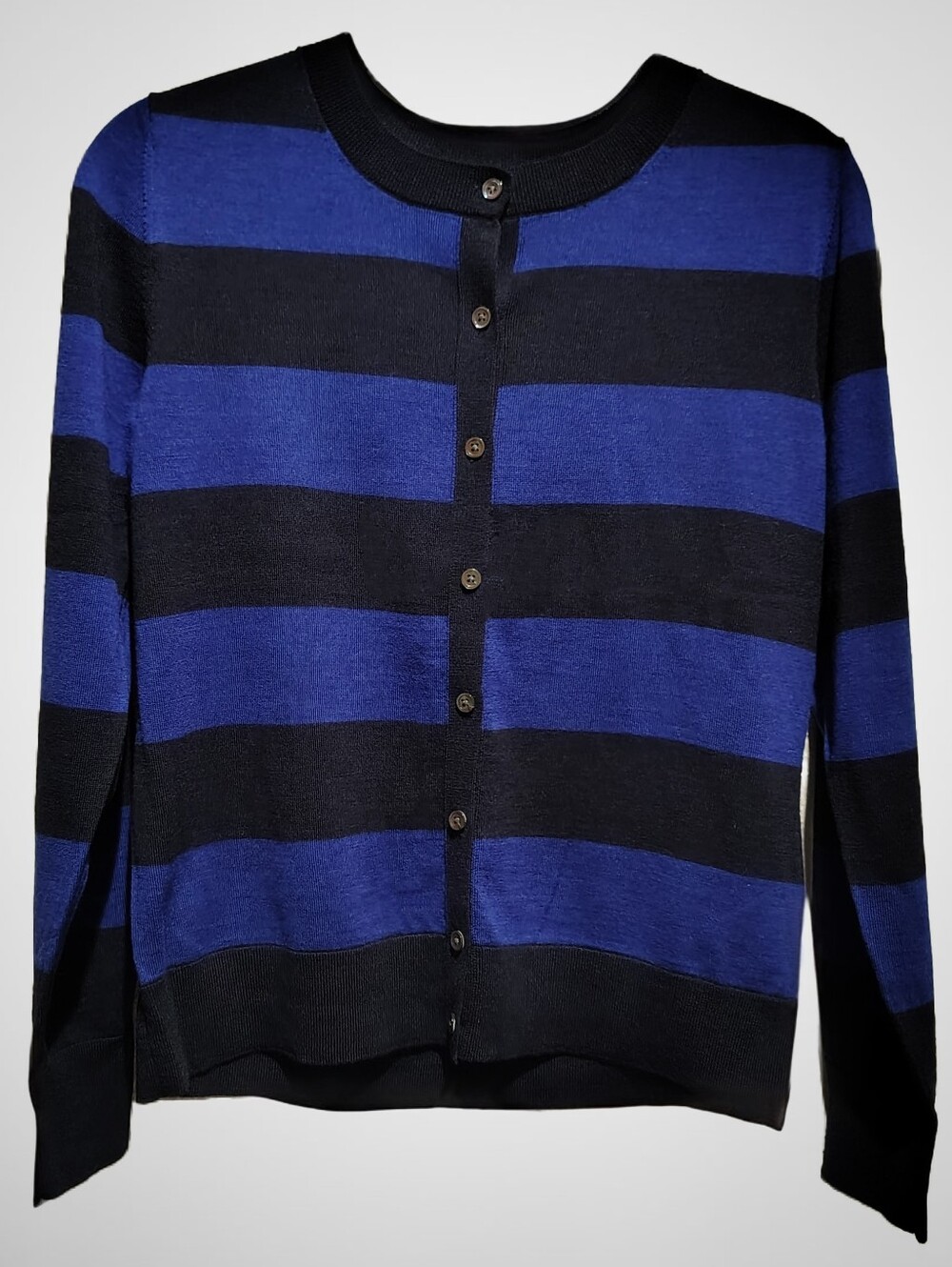 NWT Banana Republic Black and Blue Striped Merino Wool Cardigan